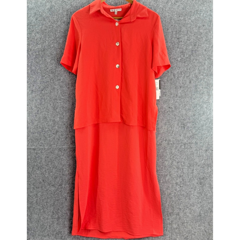 NWT SANDRA DARREN Women's 2 Piece Maxi Dress Size 8 Coral Slits Sleeveless Flowy